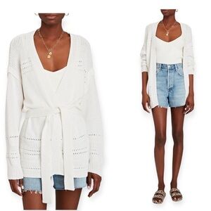 NWT Intermix Selene Belted Cotton Wrap Cardigan, Size XL,‎ White